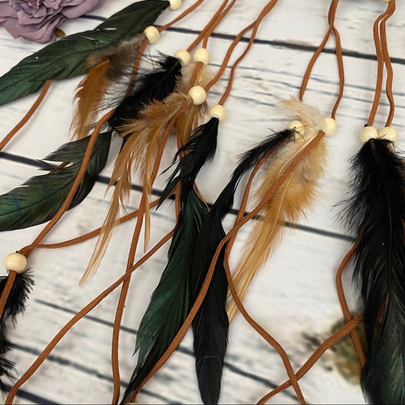 Boho Dark Green & Brown Feather Headdress - Picture 12 of 14